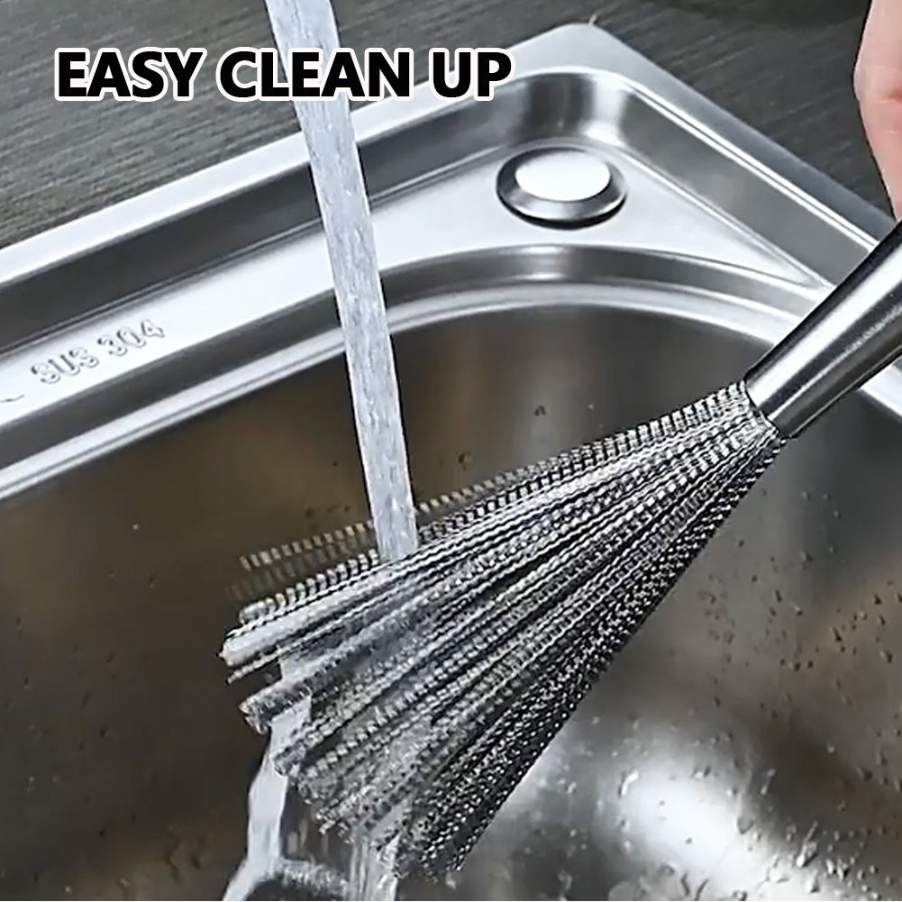Stainless Steel Wire Brush for Cast Iron Pans, Wire Brush Cleaner for Stain Removal Heavy Duty Metal Brush Tool for Kitchen, 5.5 in Long Handle Grip for Flexible Cleaning