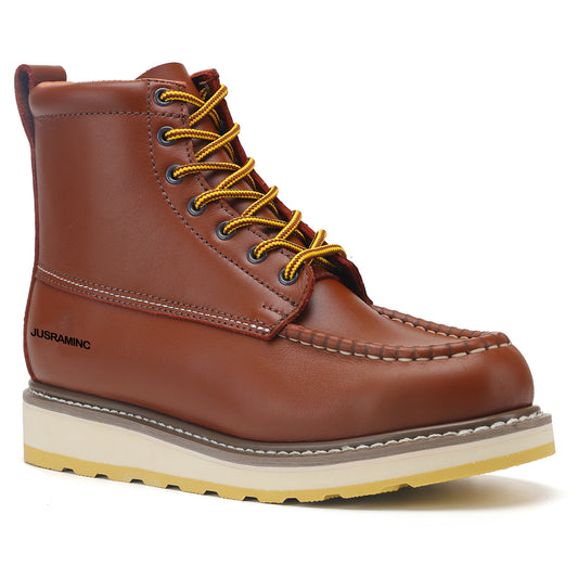 JUSRAMINC Men's 6-Inch Classic SureTrack Soft Toe Leather Slip Resistant Durable Breathable Work Boot H84994