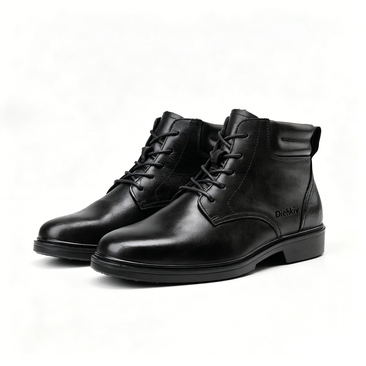 DIEHKIV Men's Dress Leather Ankle Cap Toe Oxford Boot Lace up Black color Business Wedding Party Shoes