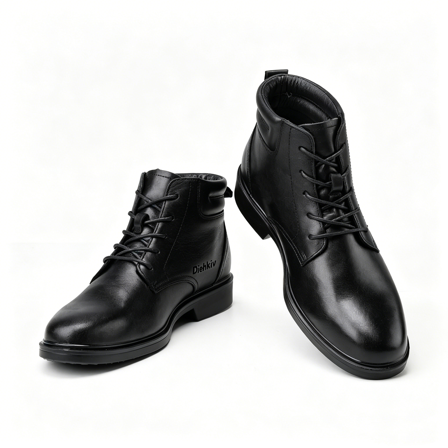 DIEHKIV Men's Dress Leather Ankle Cap Toe Oxford Boot Lace up Black color Business Wedding Party Shoes