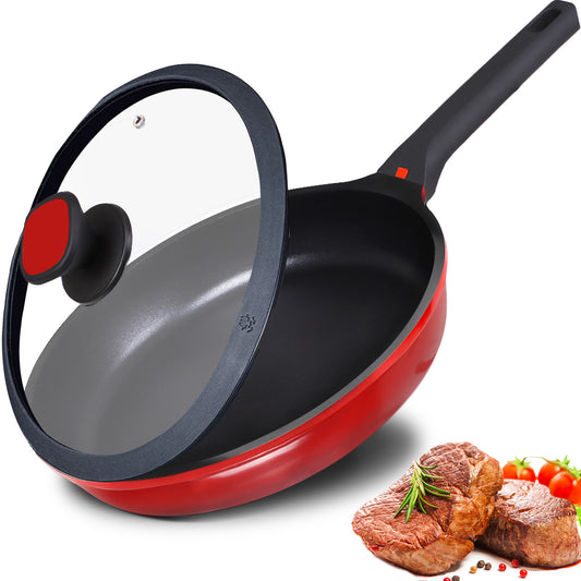 DIIG Non Stick Frying Pan with Lid, 11 IN 100% PFOA Free Stickless Skillet for Cooking, 11 Inch Food Grade Aluminum Chef Pan for Kitchen, Gas, Electric Stove Top, Induction Compatible
