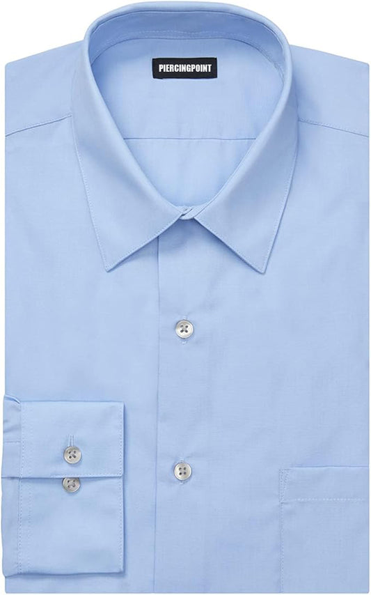 PIERCINGPOINT Men's Dress Shirt Fitted Poplin Solid Light Blue For Men