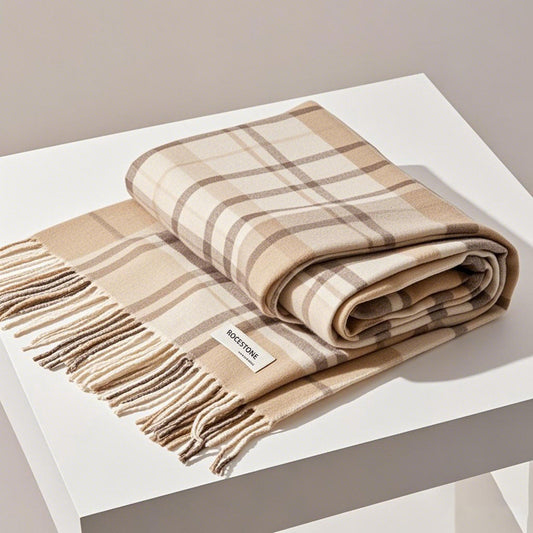 ROCESTONE Beige Plaid Scarf for Women Soft Warm Stylish Winter Accessory