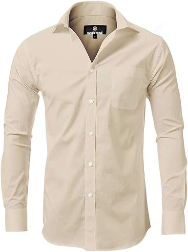 ROCESTONE Beige Dress Shirt for Men Classic Button-Down Shirt for Office and Casual Wear