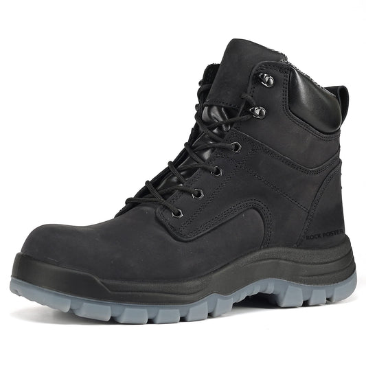 ROCK POSTER Men's 6" Leather Slip Resistant Durable Breathable Work Boots