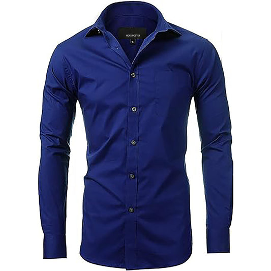 ROCK POSTER Long Sleeve Solid Slim Regular Fit Business Dress Shirt for Men