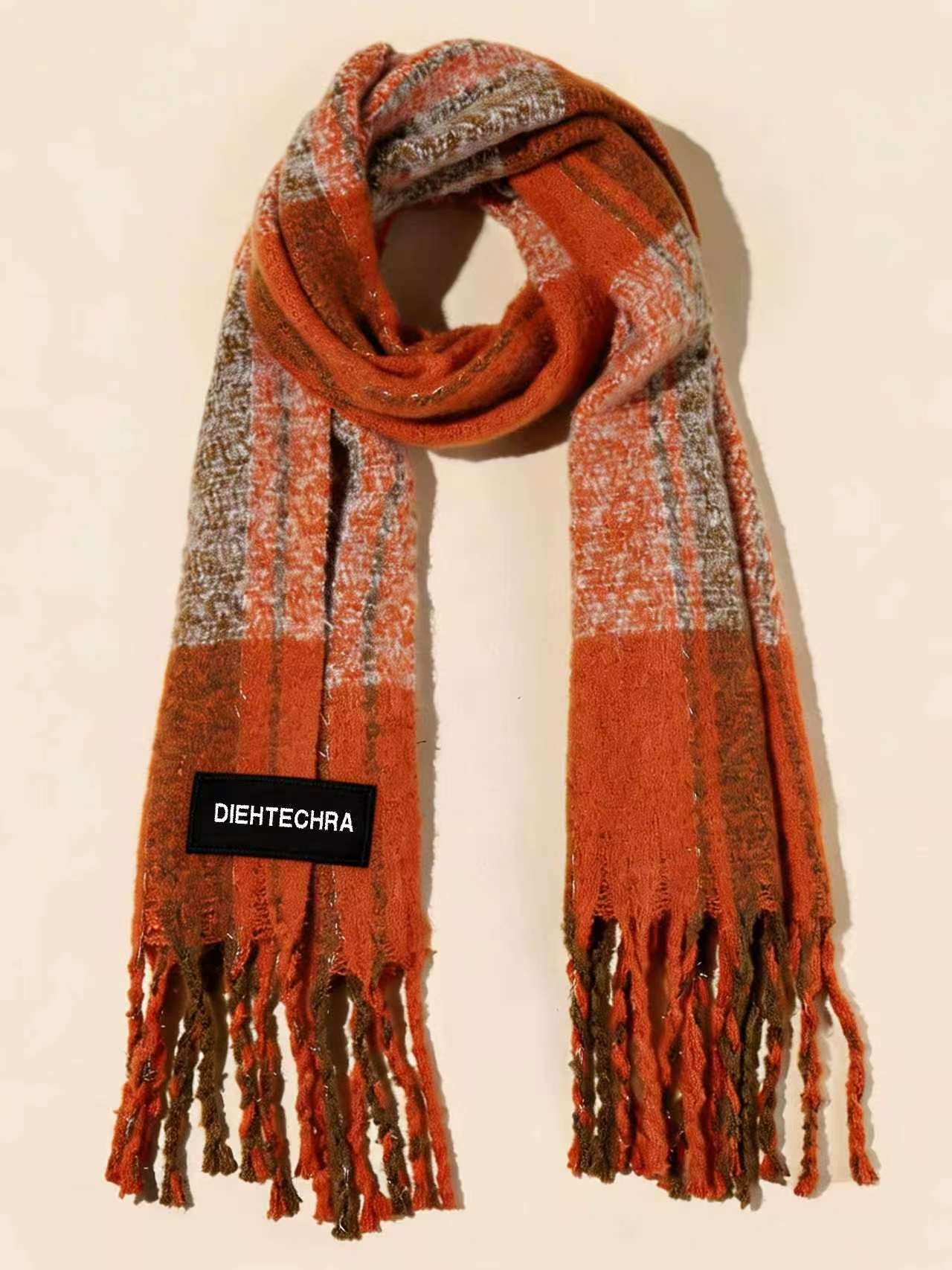 DIEHTECHRA Winter Scarf for Women Plaid Pattern Cozy Warm Tassel Shawl Wrap Scarves