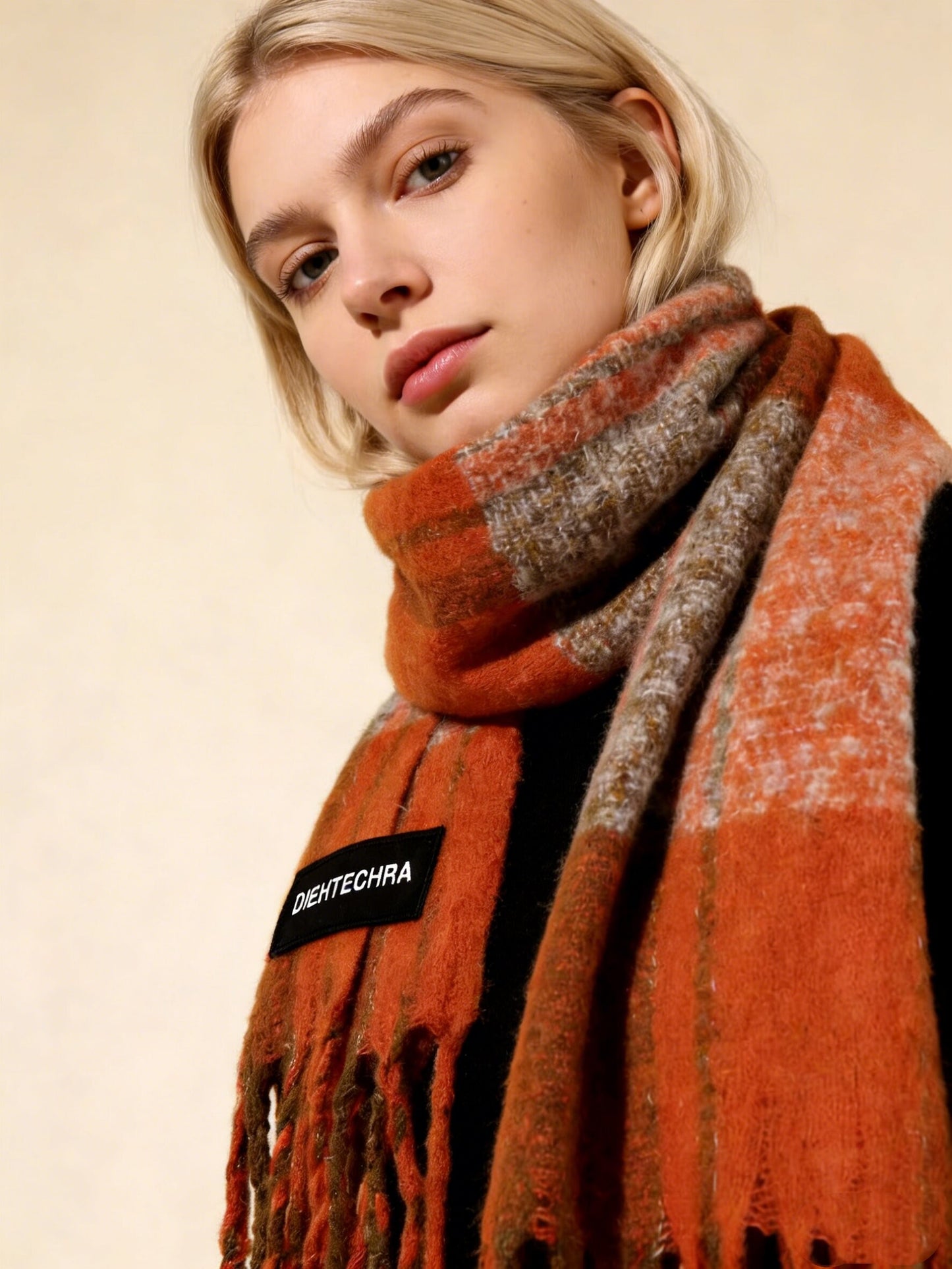DIEHTECHRA Winter Scarf for Women Plaid Pattern Cozy Warm Tassel Shawl Wrap Scarves