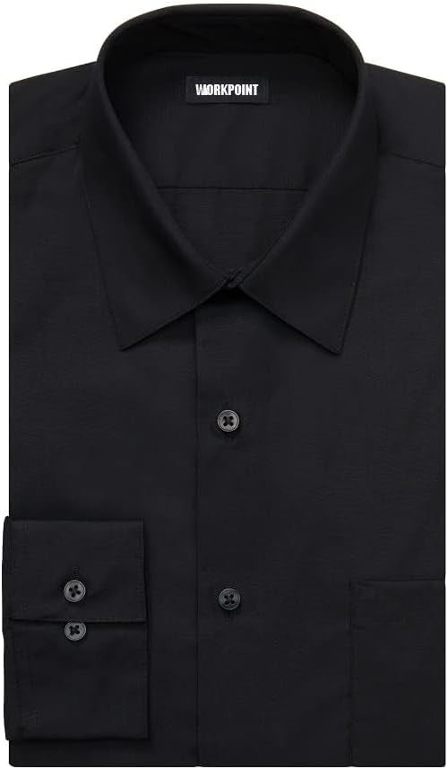 WORKPOINT Men's Dress Shirt Fitted Poplin Solid Black For Men
