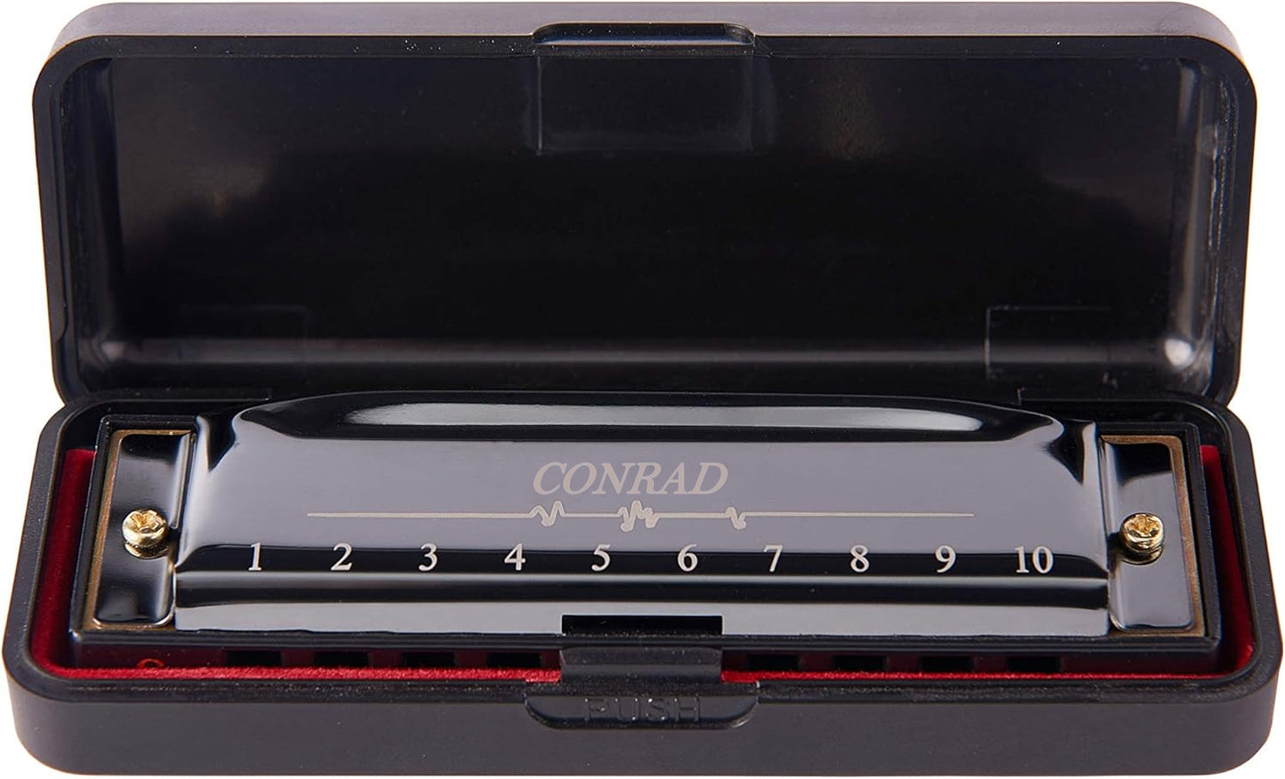 CONRAD 10 Holes 20 Tunes Mouth Organ Blues Deluxe Harmonica, Key of C for Beginner, Adults, Kids Gift, Black
