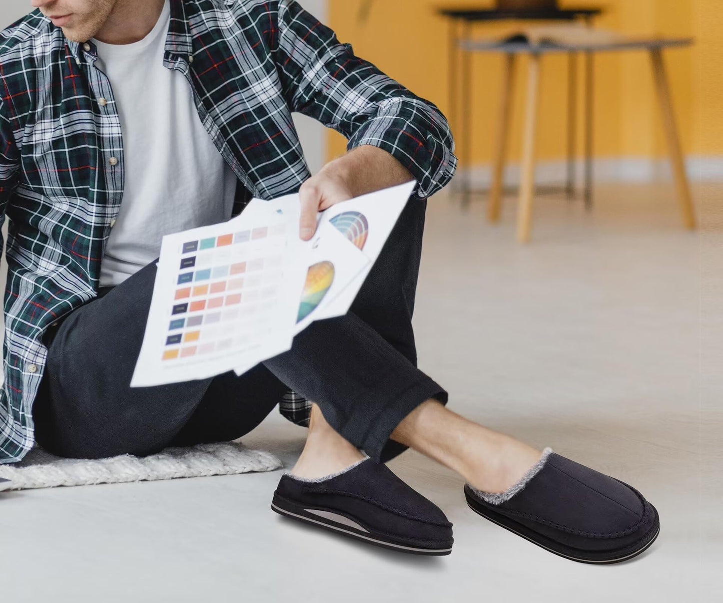 ABALONE Mens Clog Slippers with Arch Support Suede Faux Fur Memory Foam Warm House Shoes Comfortable Slip-on Mans Bedroom Indoor Outdoor Slippers