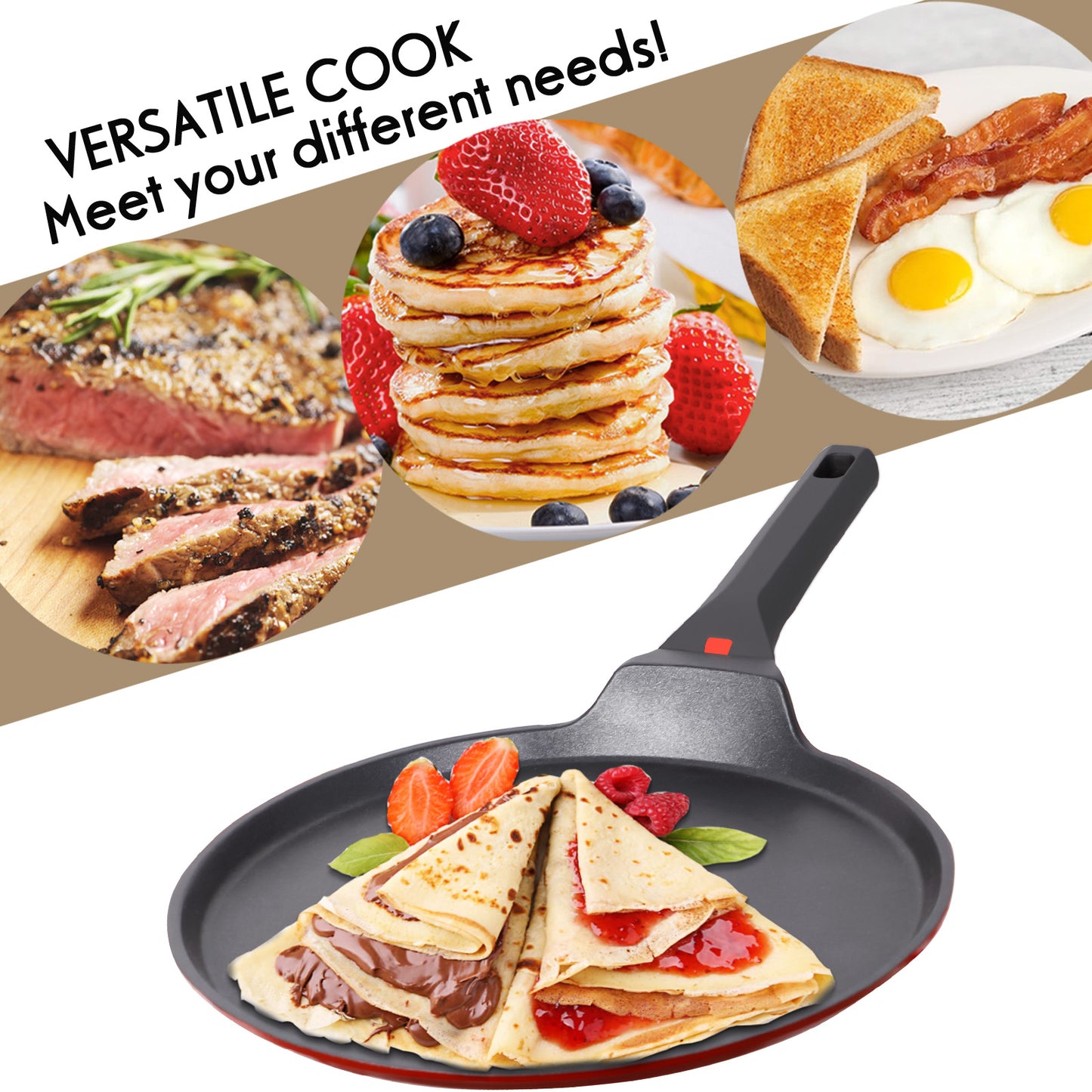 DIIG Non Stick Crepe Pan 11 Inch with Spreader Spatula, No Stick Pancake Pan for Cooking, Griddle for Frying Egg, Steak, Crepe Cake, Omelette Pan with Induction Bottom