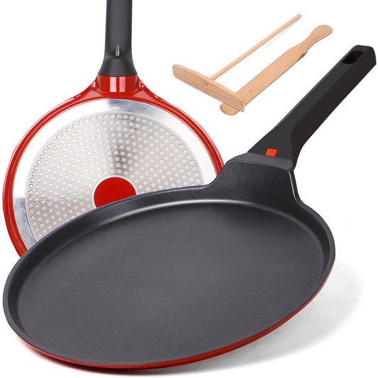 DIIG Non Stick Crepe Pan 11 Inch with Spreader Spatula, No Stick Pancake Pan for Cooking, Griddle for Frying Egg, Steak, Crepe Cake, Omelette Pan with Induction Bottom