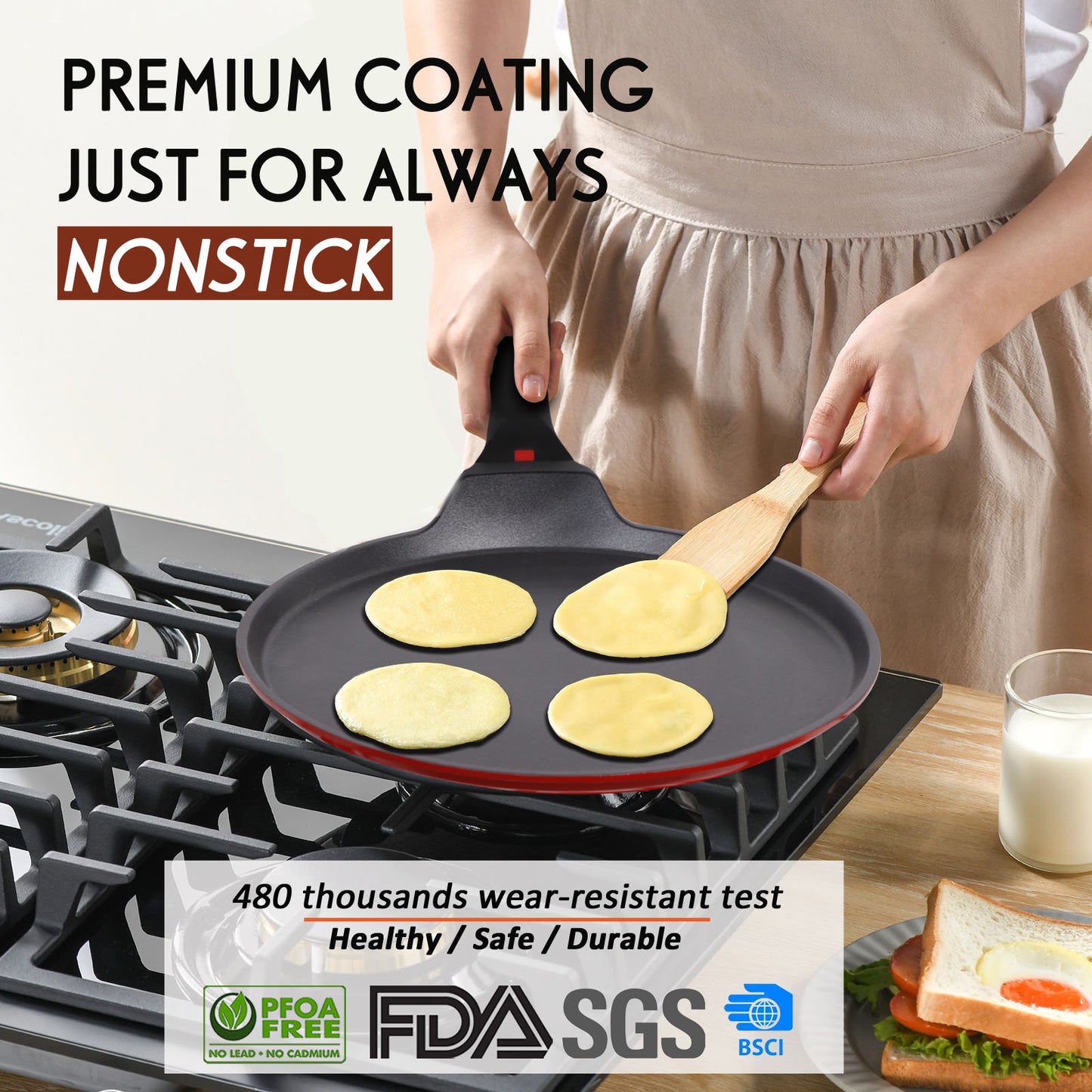 DIIG Non Stick Crepe Pan 11 Inch with Spreader Spatula, No Stick Pancake Pan for Cooking, Griddle for Frying Egg, Steak, Crepe Cake, Omelette Pan with Induction Bottom