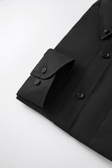 DIEHKIV Men's Dress Shirt Fitted Poplin Solid Black For Men