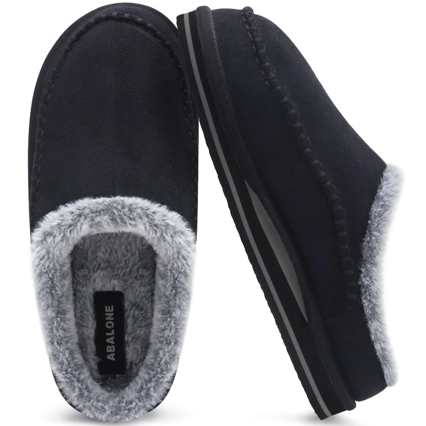 ABALONE Mens Clog Slippers with Arch Support Suede Faux Fur Memory Foam Warm House Shoes Comfortable Slip-on Mans Bedroom Indoor Outdoor Slippers