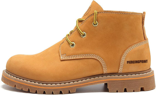 PIERCINGPOINT Men's Soft Toe Nubuck Leather PU Sole, Wheat Work Boots