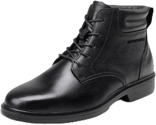 WORKPOINT Men's Dress Leather Ankle Cap Toe Oxford Boot Lace up Black color Business Wedding Party Shoes