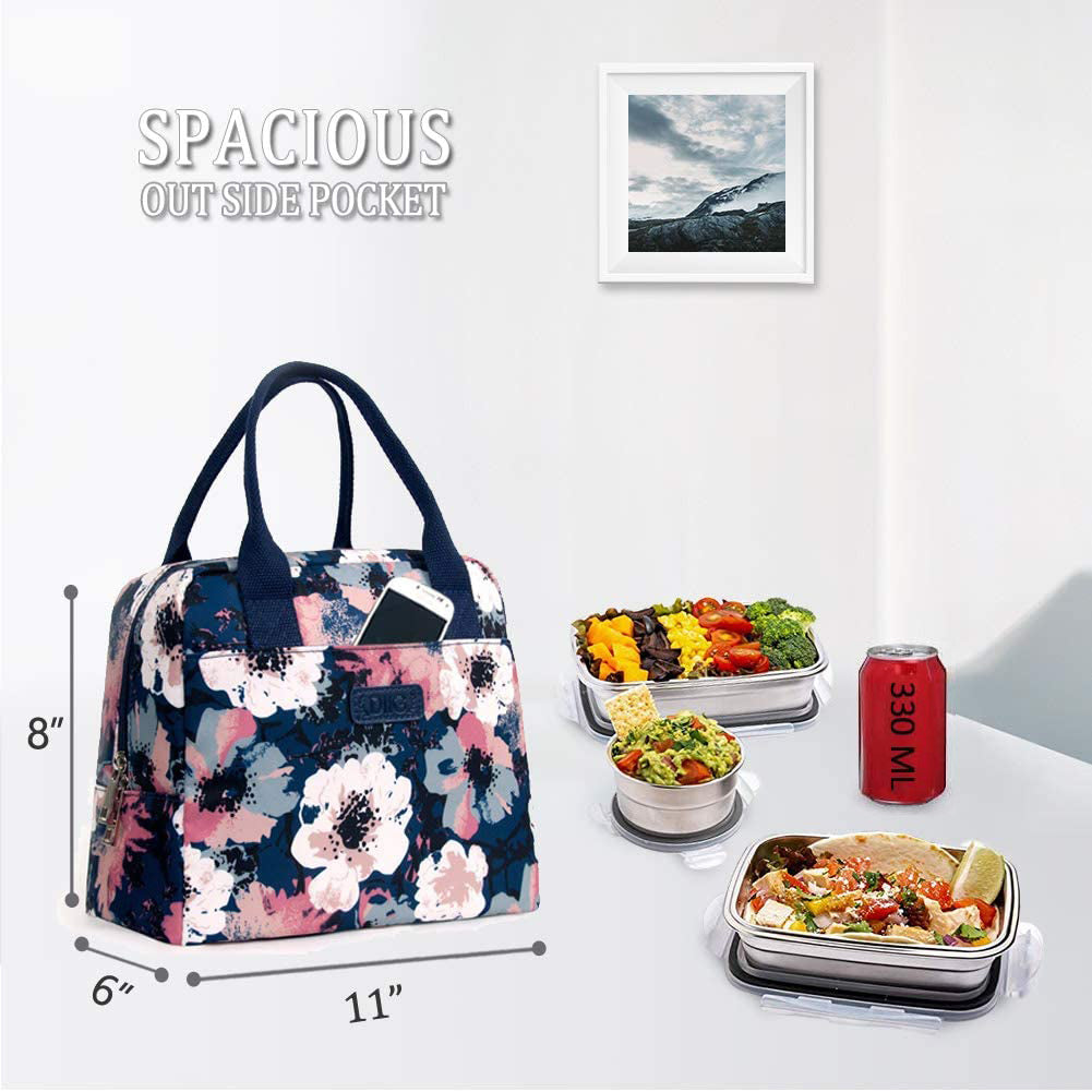 Flower Lunch Box for Women Teen Girls, 7.5L Reusable Insulated Cooler Cute Lunch Tote Bag for School Picnic
