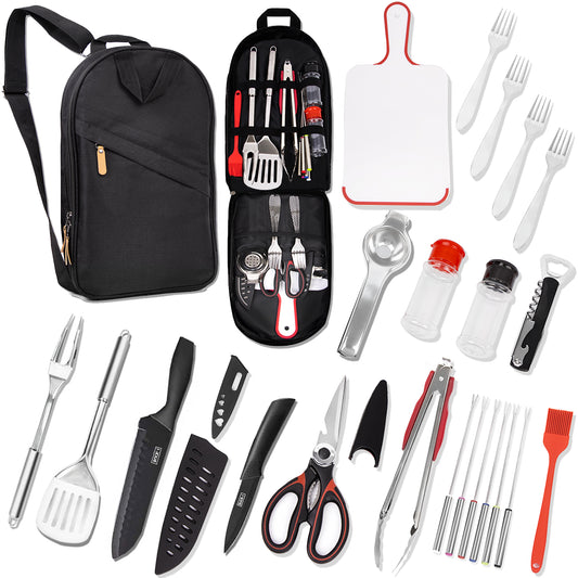 12&23 Pieces Camping Cooking Utensil Set- Portable Outdoor Kitchen Cookware Set for Camping RV Sailboat BBQ
