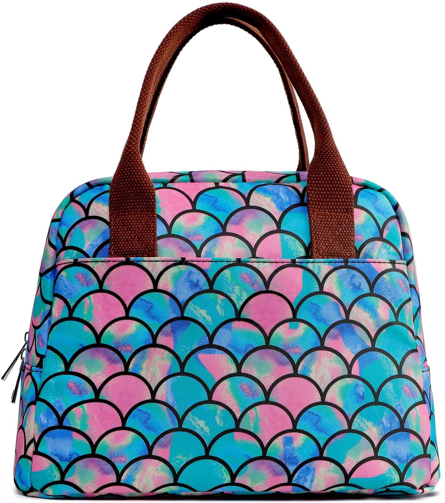 Teen Lunch Bags Girls Women Insulated Cooler Tote Box for School Work, Floral