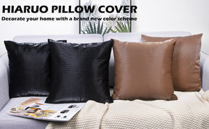 HIARUO Decorative Faux Woven Leather Pillow Covers Cases 18*18 inch, Pack of 4