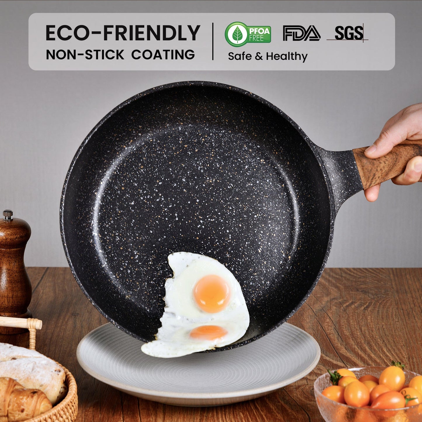 DIIG Nonstick Frying Pan, PFOA-Free Granite Stone Coating Skillet for Gas, Electric, Induction, Stove Top (11 In, 10.5 In, 9.5 In, 8 In)