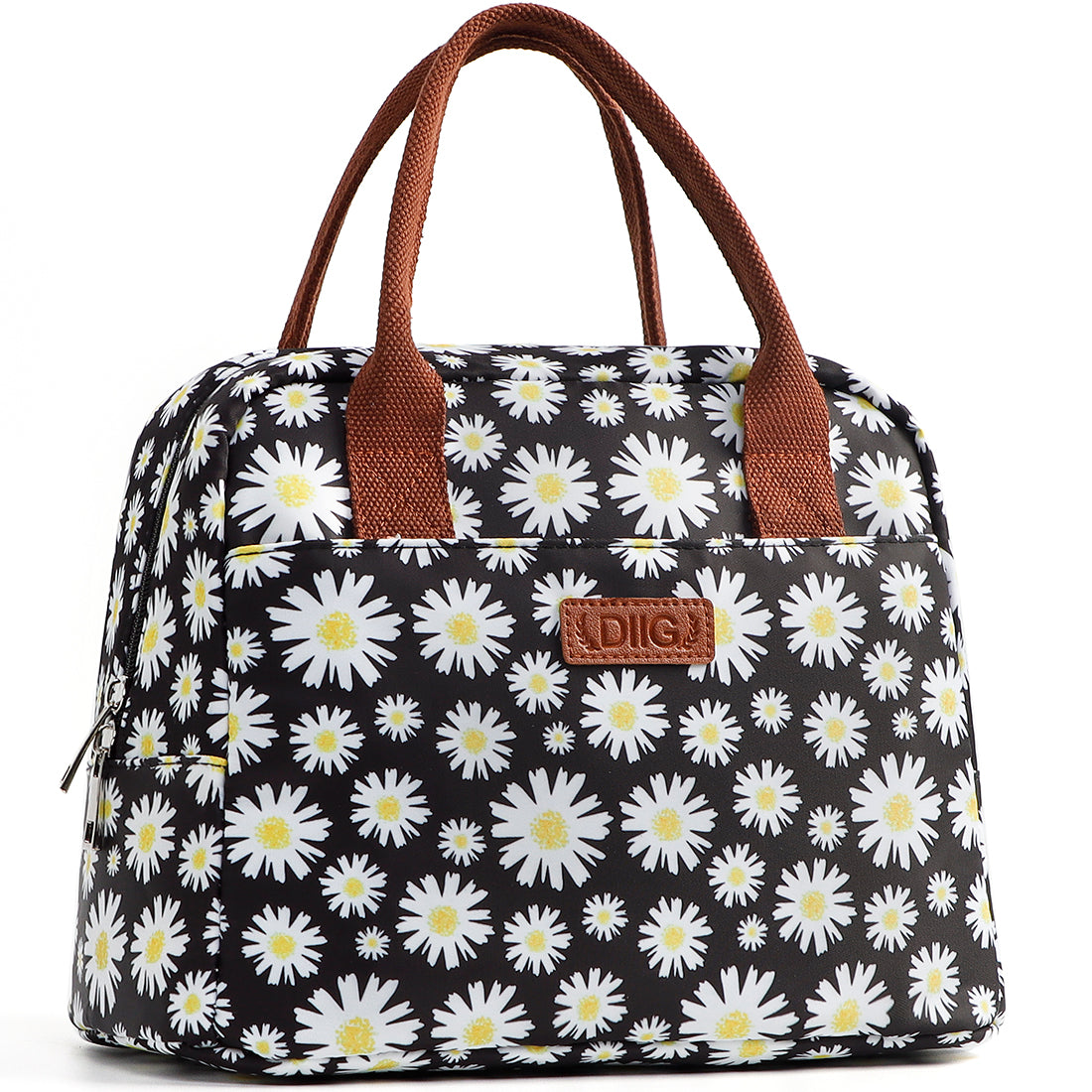 DIIG Daisy Lunch Bags Girls Women Insulated Cooler Tote Box for School Work, Floral