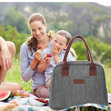Gray Lunch Box for Office School Waterproof Resistant Foldable Tote Bag