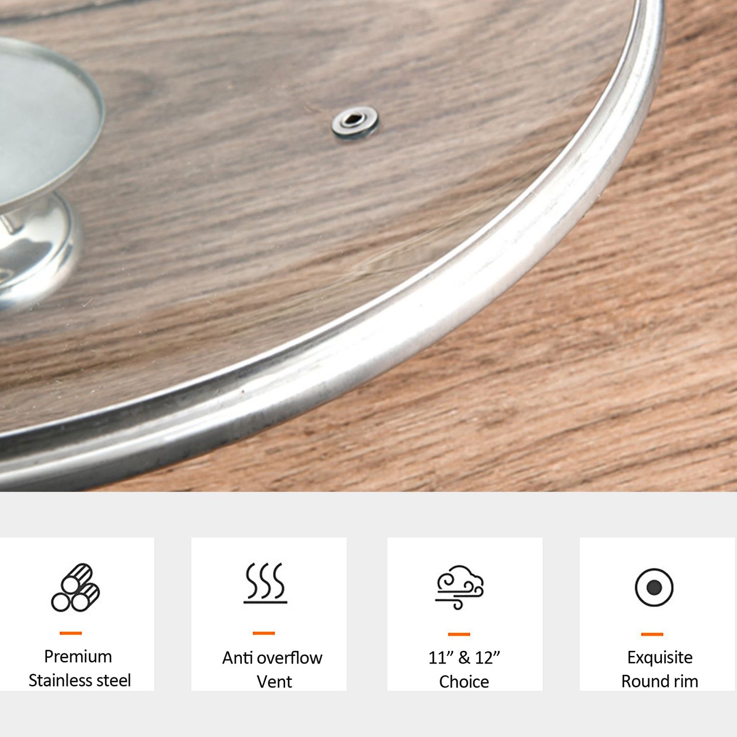 Glass Lid for Frying Pan, Tempered Replacement Cover Compatible with All 11 & 12 inches Cookware for Skillets, Round Cast Iron, Cast Aluminium, Stainless Steel Pans &Pots