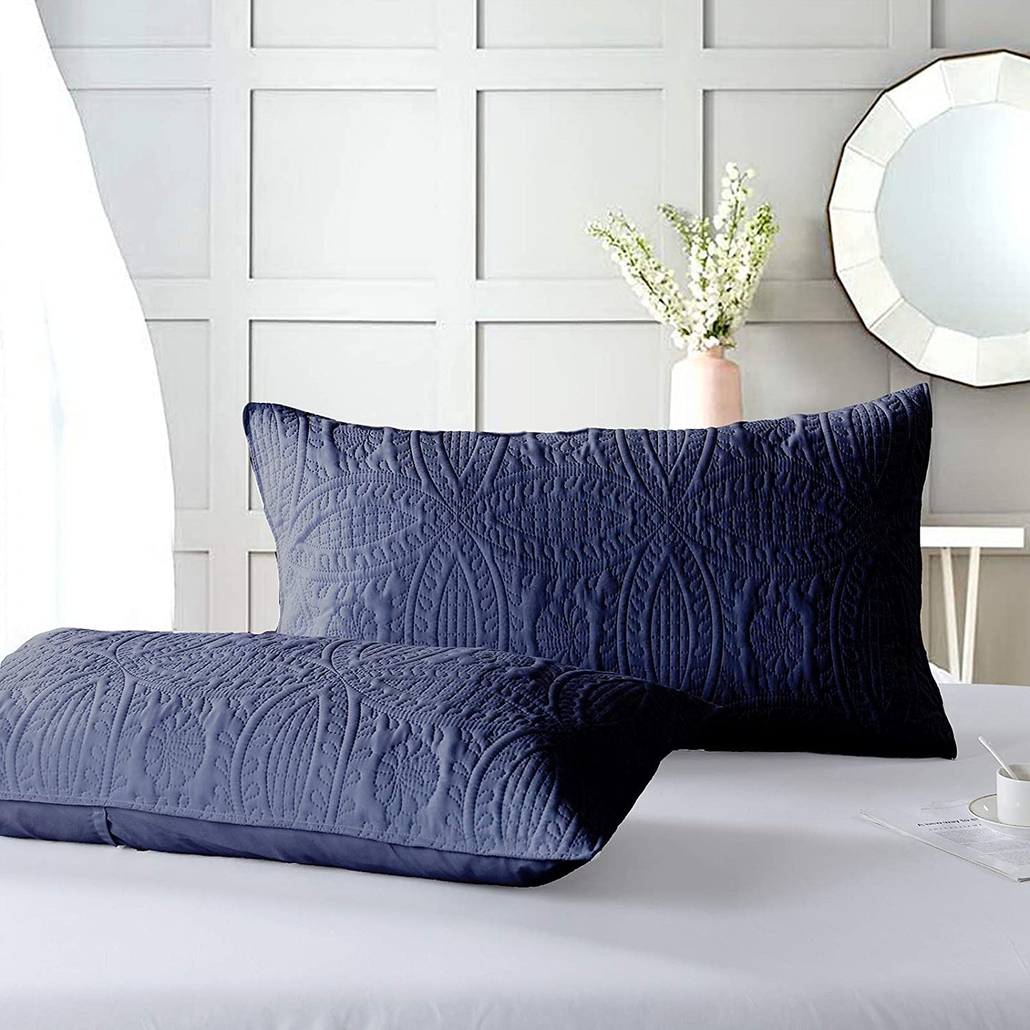 3-Piece King Navy Blue Quilt Set,Lightweight Soft Bedspread with 2 Pillow Shams