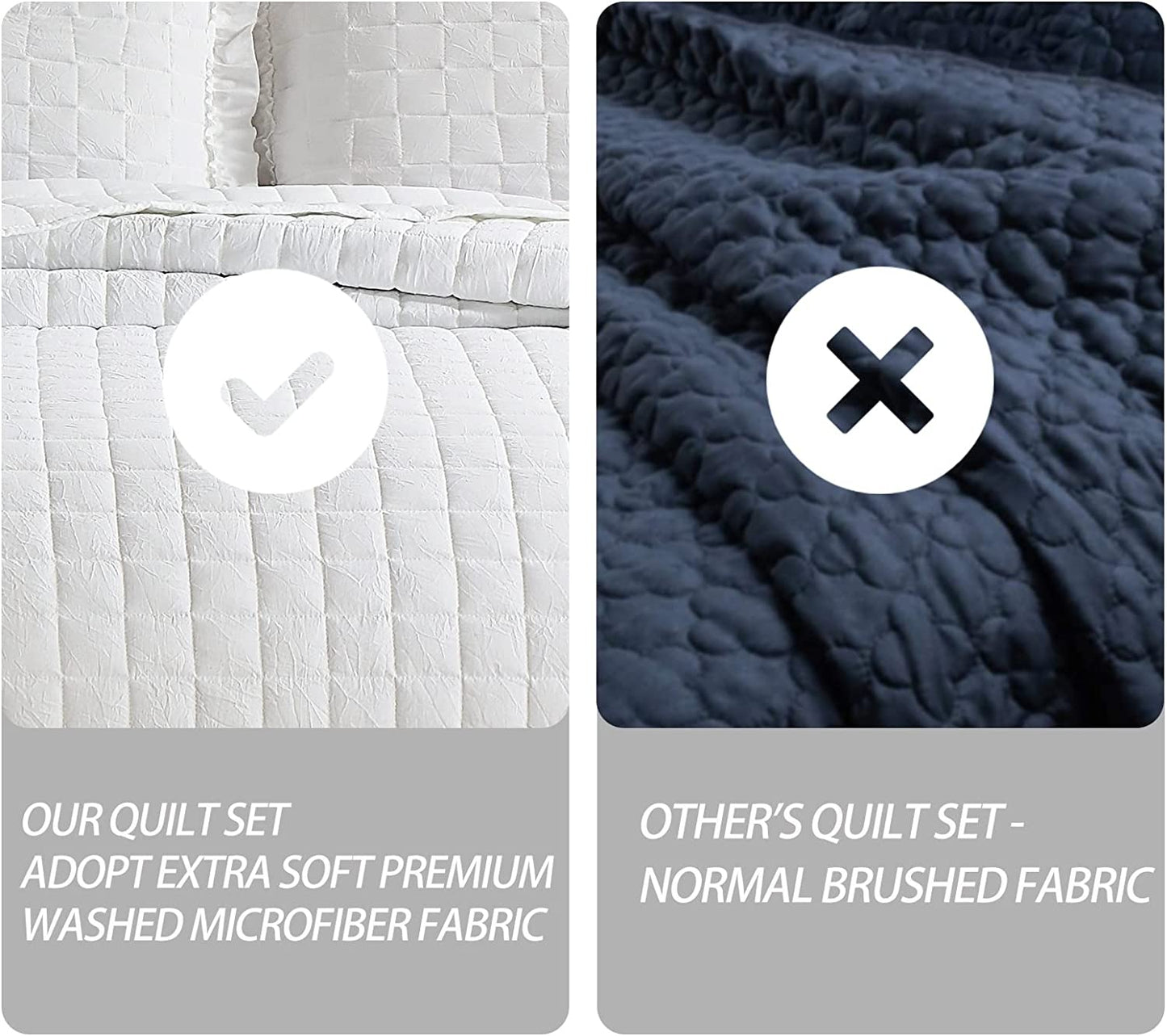 3-Piece King/Queen Pleated Ruffled Quilt Set,White Soft Reversible Coverlet Bedspread Set,With 2 Pillow Sham