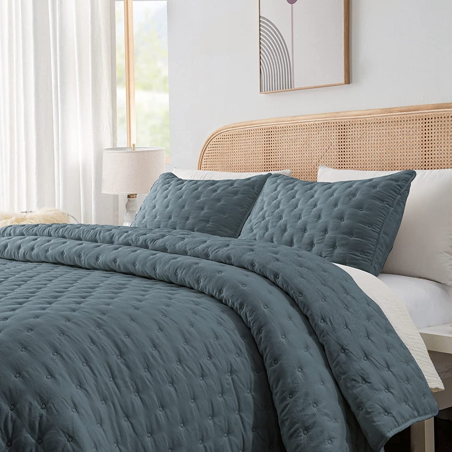 3-Piece Queen Dark Slate Grey Quilt Set,Soft Warm Ultrasonic Reversible Coverlet Bedspread Set with 2 Pillow Sham