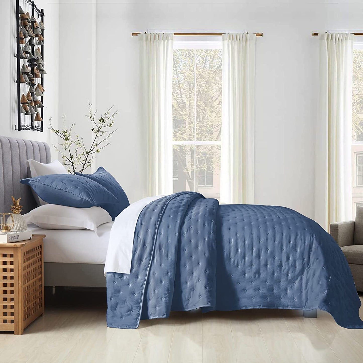 3-Piece King Dark Slate Grey Quilt Set,Soft Ultrasonic Reversible Coverlet Bedspread Set with 2 Pillow Sham