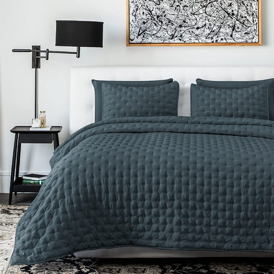 3-Piece Queen Dark Slate Grey Quilt Set,Soft Warm Ultrasonic Reversible Coverlet Bedspread Set with 2 Pillow Sham