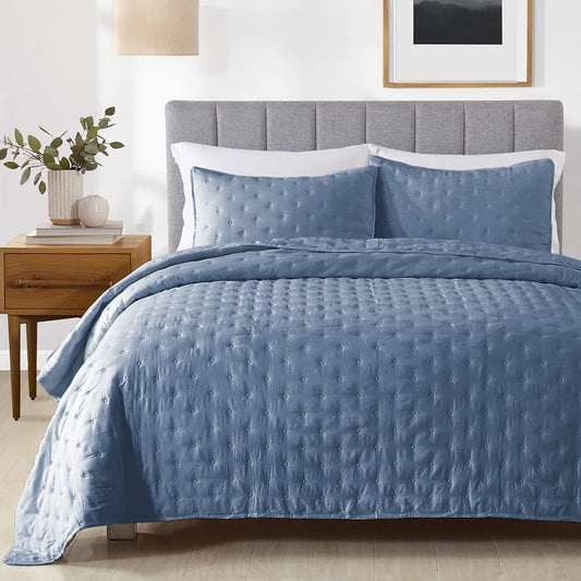 3-Piece King Dark Slate Grey Quilt Set,Soft Ultrasonic Reversible Coverlet Bedspread Set with 2 Pillow Sham