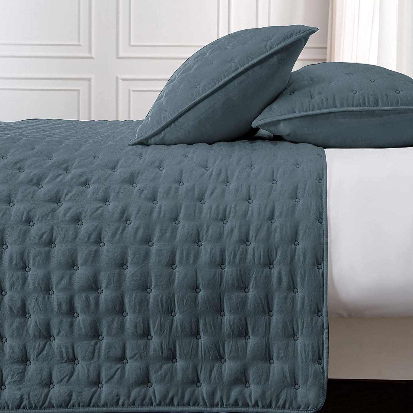 3-Piece Queen Dark Slate Grey Quilt Set,Soft Warm Ultrasonic Reversible Coverlet Bedspread Set with 2 Pillow Sham