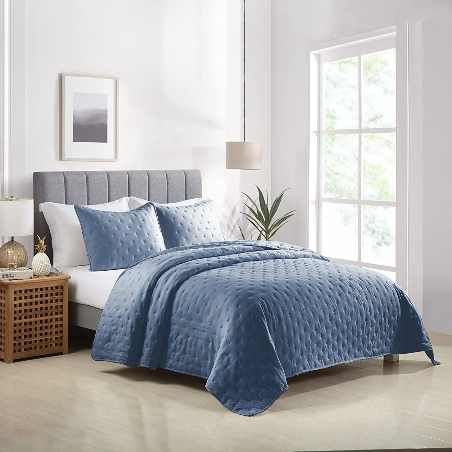 3-Piece King Dark Slate Grey Quilt Set,Soft Ultrasonic Reversible Coverlet Bedspread Set with 2 Pillow Sham