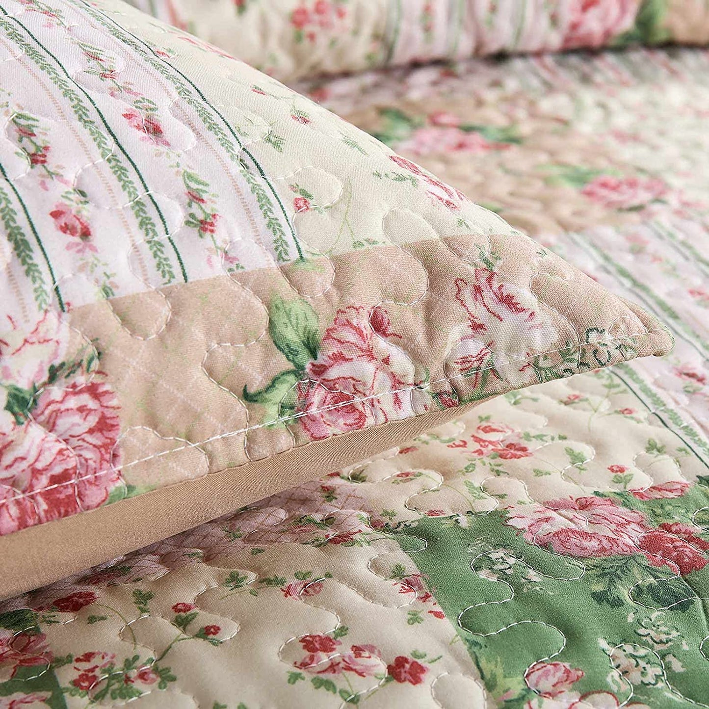 3-Piece Queen Quilt Set Pink Flower Print,Lightweight Soft Warm Full Size Quilt Bedspread Coverlet with 2 Pillow Shams for All Season
