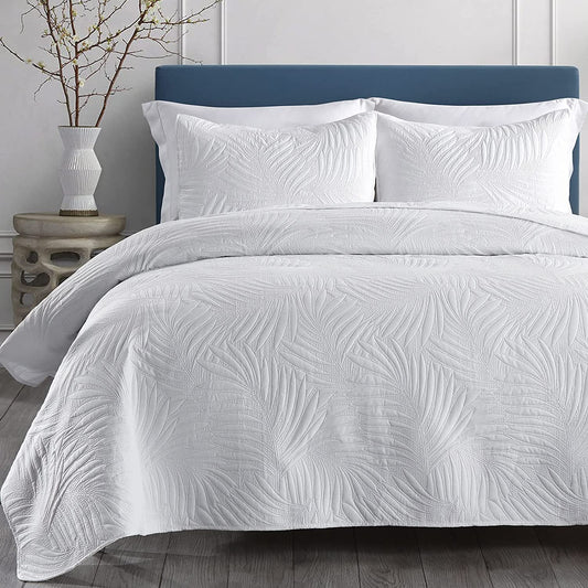 3-Piece Queen White Quilt Set,Lightweight Soft Warm Full Size Quilt Bedspread Coverlet with 2 Pillow Shams for All Season
