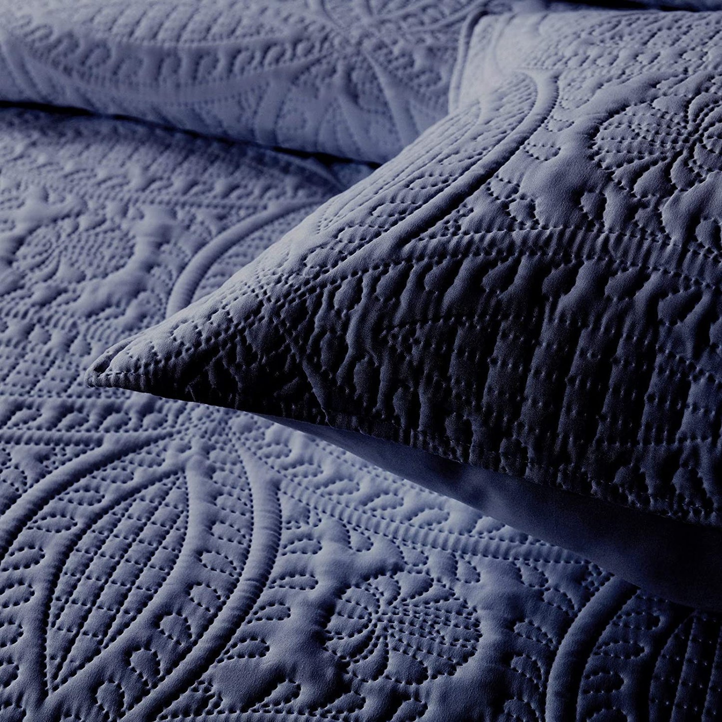 3-Piece King Navy Blue Quilt Set,Lightweight Soft Bedspread with 2 Pillow Shams