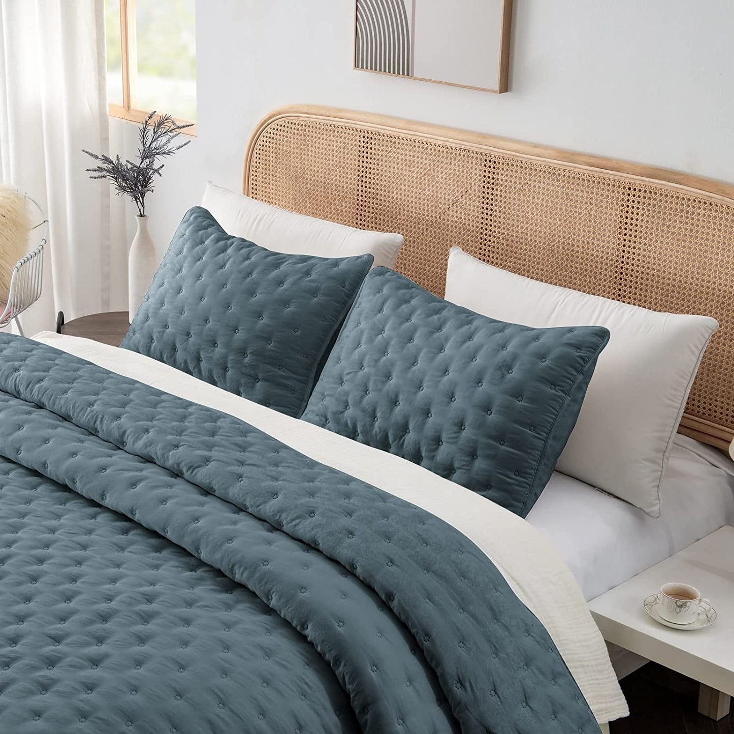 3-Piece Queen Dark Slate Grey Quilt Set,Soft Warm Ultrasonic Reversible Coverlet Bedspread Set with 2 Pillow Sham