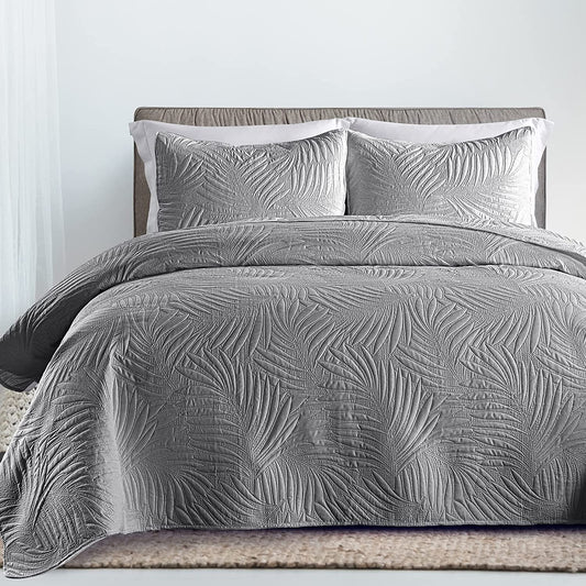 3-Piece Queen Grey Quilt Set,Lightweight Soft Warm Full Size Quilt Bedspread Coverlet with 2 Pillow Shams for All Season