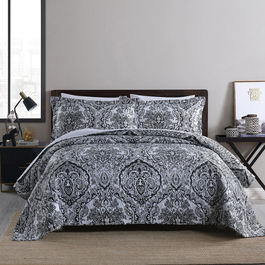 3-Piece Paisley Quilt Set, Queen/King Size Quilt Bedspread Coverlet Bedding Set with 2 Pillow Shams for All Season