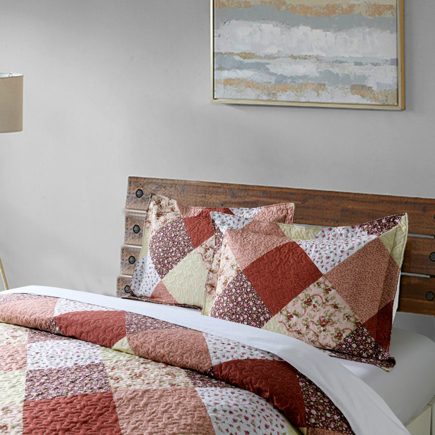 3-Piece Plaid Quilt Set, Queen/King Size Quilt Bedspread Coverlet Bedding Set with 2 Pillow Shams for All Season