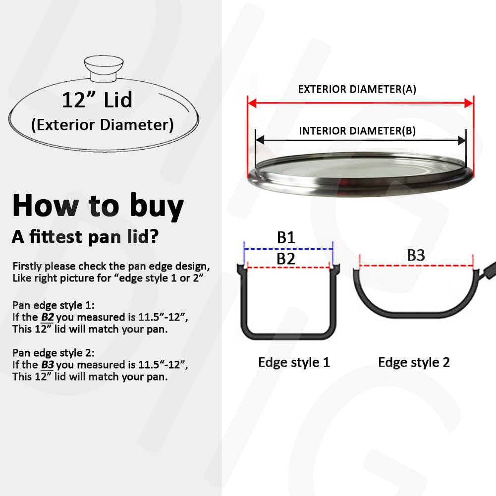 Glass Lid for Frying Pan, Tempered Replacement Cover Compatible with All 12 inches Cookware for Skillets, Round Cast Iron, Cast Aluminium, Stainless Steel Pans &Pots
