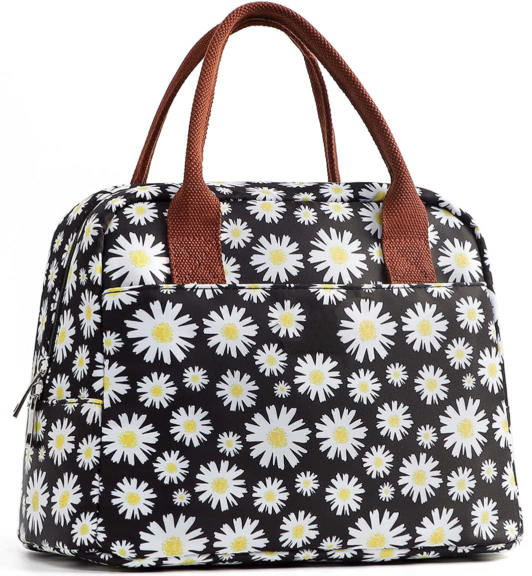 Teen Lunch Bags Girls Women Insulated Cooler Tote Box for School Work, Floral