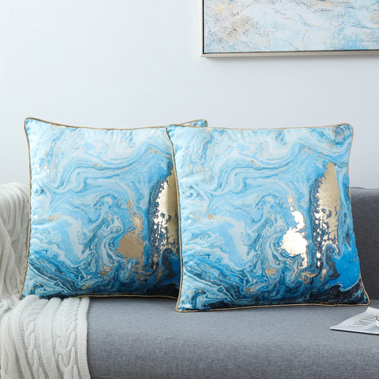 GREAGLE Throw Pillow Covers Cases Cushion Covers for Living Room Blue Gold