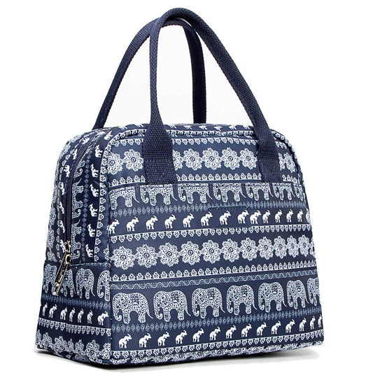 Boho Lunch Bag for Women Girls, Reusable Insulated Cooler Cute Lunch Tote Bag for School Picnic, Elephant Print
