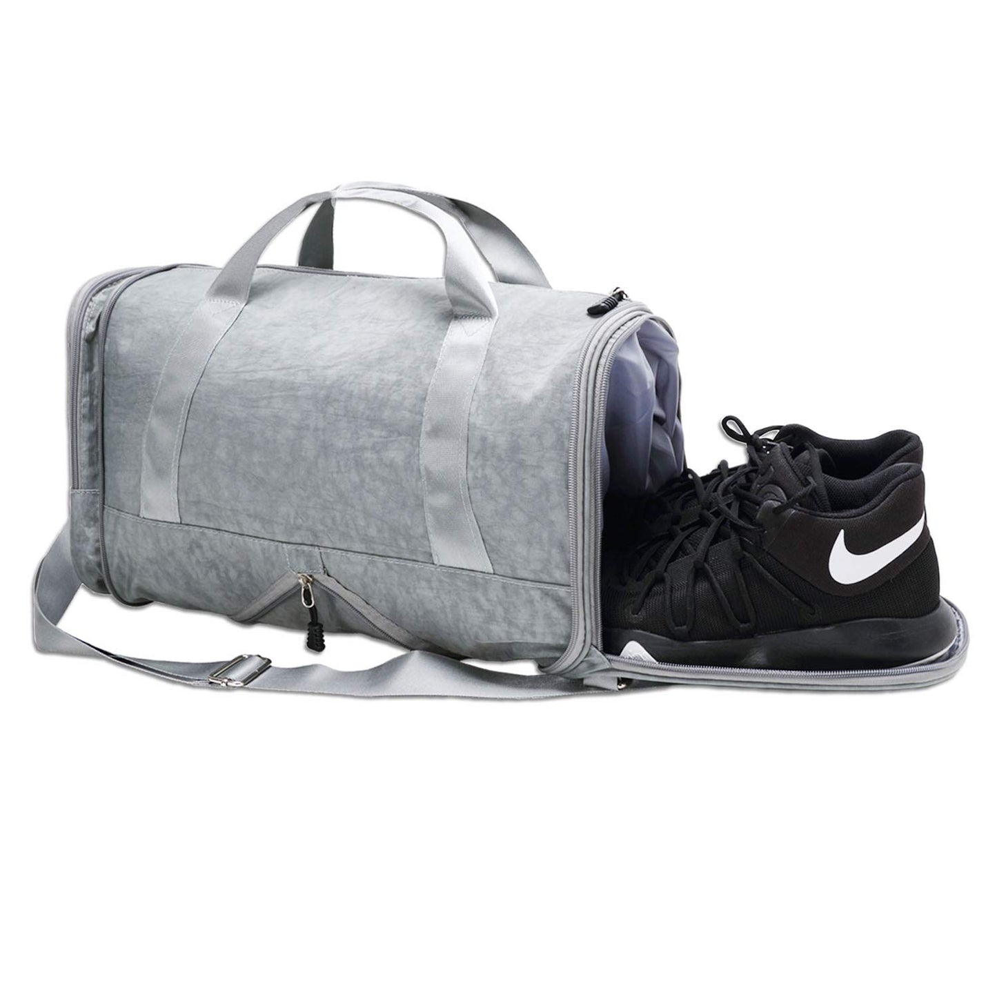 DIIG Gym Bag for Men, Women Foldable Nylon Sport Bags with Shoe Packet, Gray Travel Bag 30L